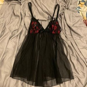 Victoria’s Secret Red & Black Sheer Lingerie Top; Size Medium